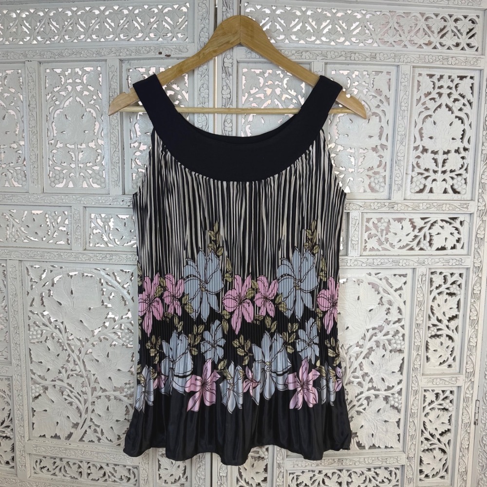 SERE NADE‎ Floral Crinkle Sleeveless Blouse Sz L Flowy Y2K Coquette Romantic